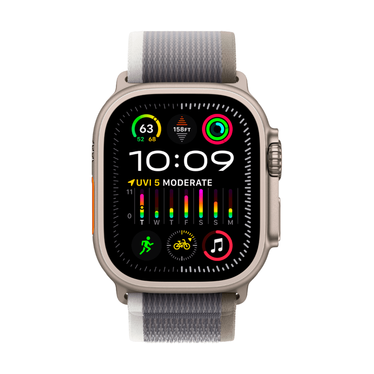 Apple Watch Ultra 2 GPS + Cellular, 49mm Titanium Case with Green/Grey Trail Loop - M/L 7