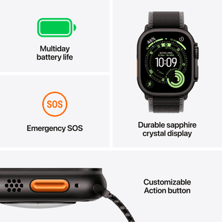 Apple Watch Ultra 3 GPS + Cellular 49mm Black Titanium Case with Black Titanium Milanese Loop - Large