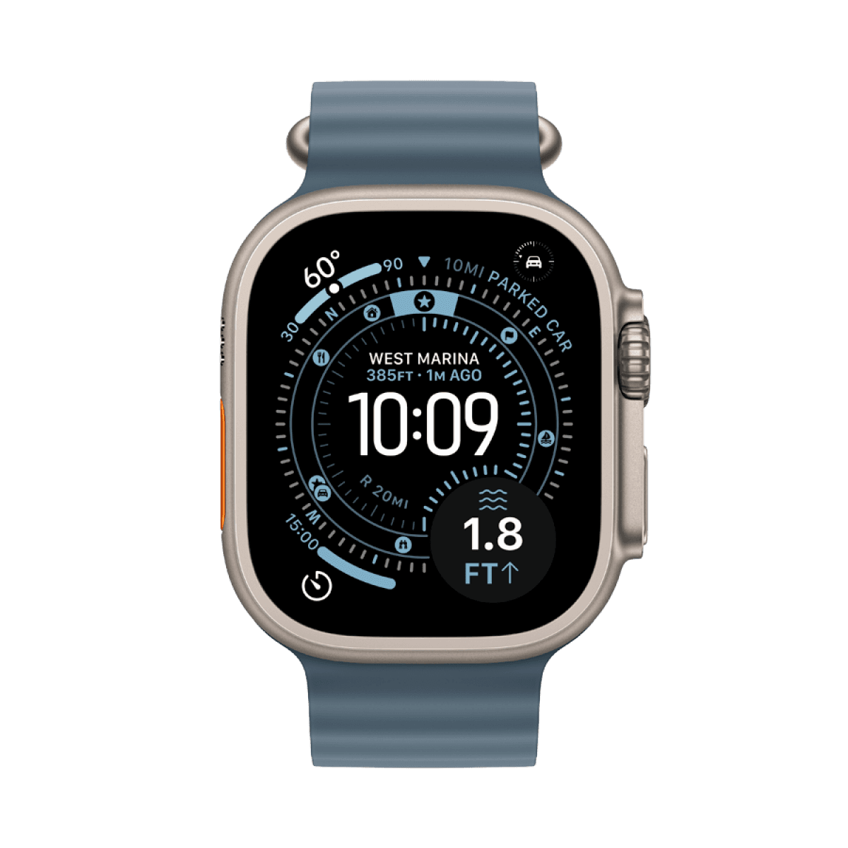 Apple Watch Ultra 3 GPS + Cellular 49mm Natural Titanium Case with Anchor Blue Ocean Band 6