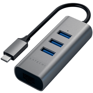SATECHI Type-C 2-in-1 USB 3.0 Aluminum 3 Port Hub and Ethernet Port Space Gray