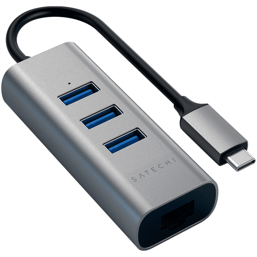 SATECHI Type-C 2-in-1 USB 3.0 Aluminum 3 Port Hub and Ethernet Port Space Gray 2