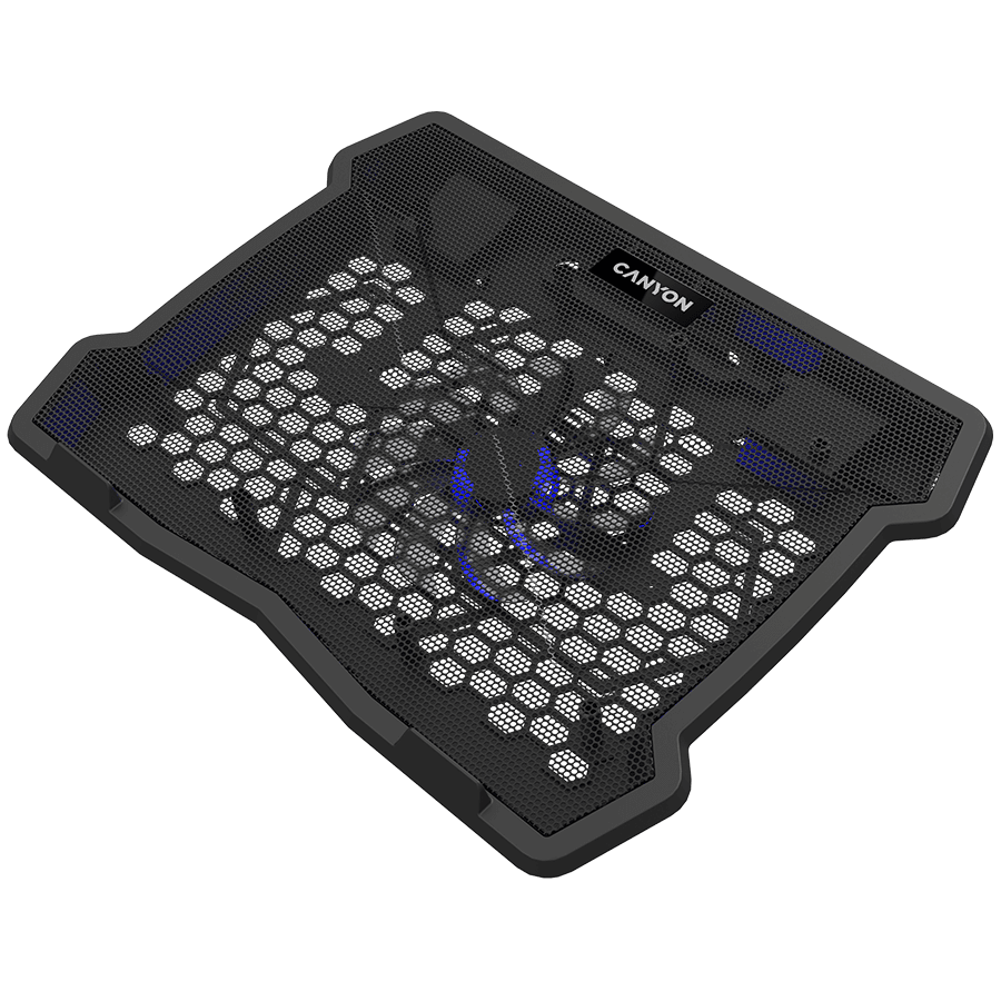 CANYON NS02, Cooling stand single fan with 2x2.0 USB hub, support up to 10”-15.6” laptop, ABS plastic and iron, Fans dimension:125*125*15mm(1pc), DC 5V, fan speed: 800-1000RPM, size:340*265*30mm, 406g 3