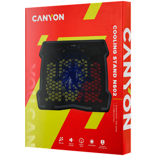 CANYON NS02, Cooling stand single fan with 2x2.0 USB hub, support up to 10”-15.6” laptop, ABS plastic and iron, Fans dimension:125*125*15mm(1pc), DC 5V, fan speed: 800-1000RPM, size:340*265*30mm, 406g