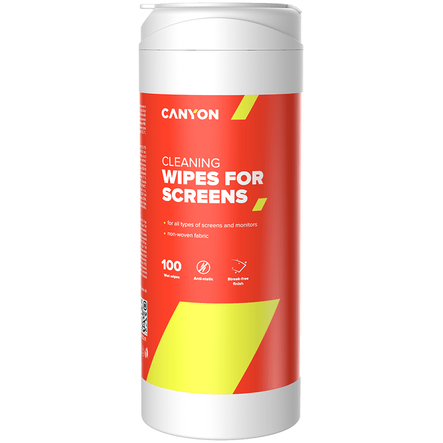 CANYON CCL11, Screen Cleaning Wipes, Wet cleaning wipes made of non-woven fabric, with antistatic and disinfectant effects, 100 wipes, 80x80x185mm, 0.258kg
