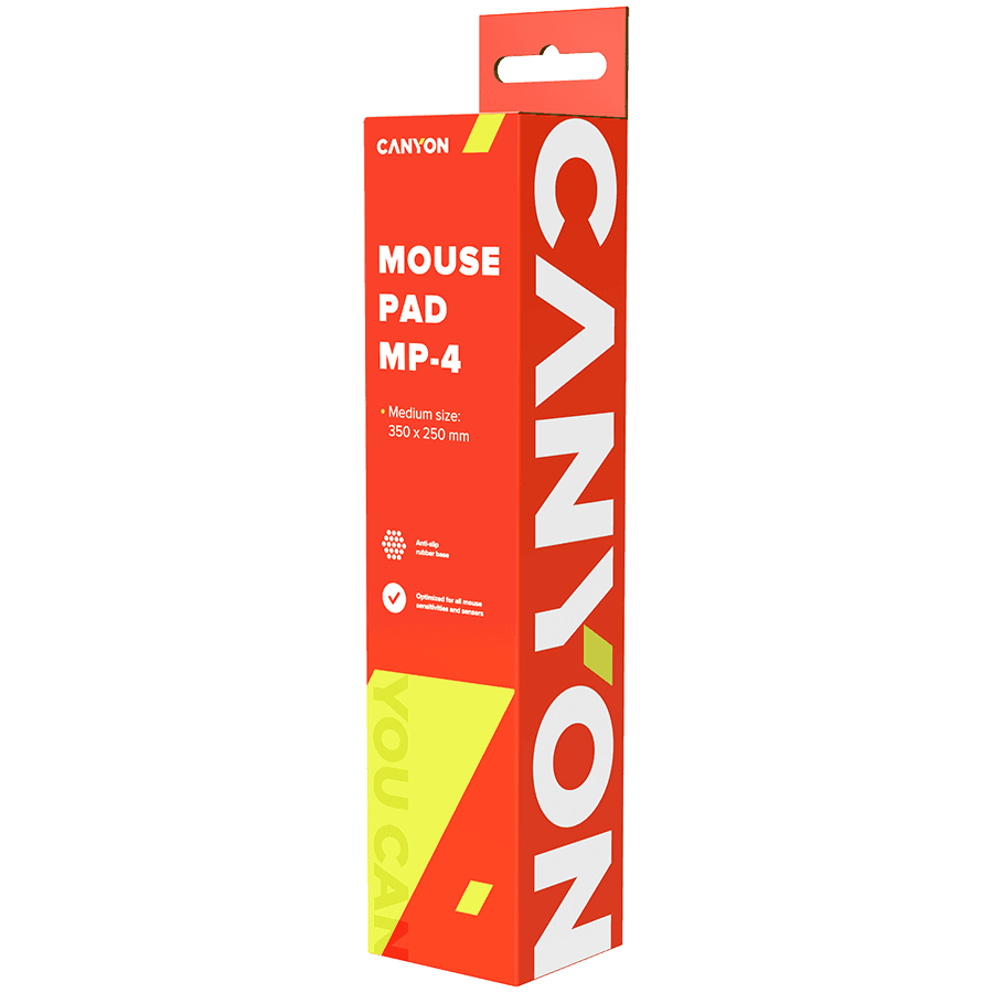 CANYON MP-4, Mouse pad, 350X250X3MM, Multipandex, fully black with our logo (non gaming), blister cardboard 3