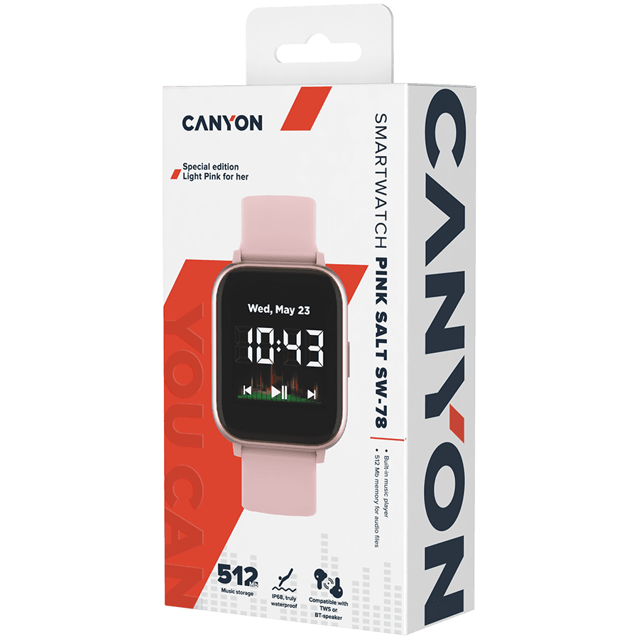 CANYON Bazilic SW-78, Smart watch, 1.4inches IPS full touch screen, with music player plastic body, IP68 waterproof, multi-sport mode, compatibility with iOS and android, Host: 42.8*36.8*10.7mm, Strap: 22*250mm, 45g 4
