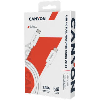CANYON UC-44, cable, U4-CC-5A1M-E, USB4 TYPE-C to TYPE-C cable assembly 40G 1m 5A 240W(ERP) with E-MARK, CE, ROHS, white