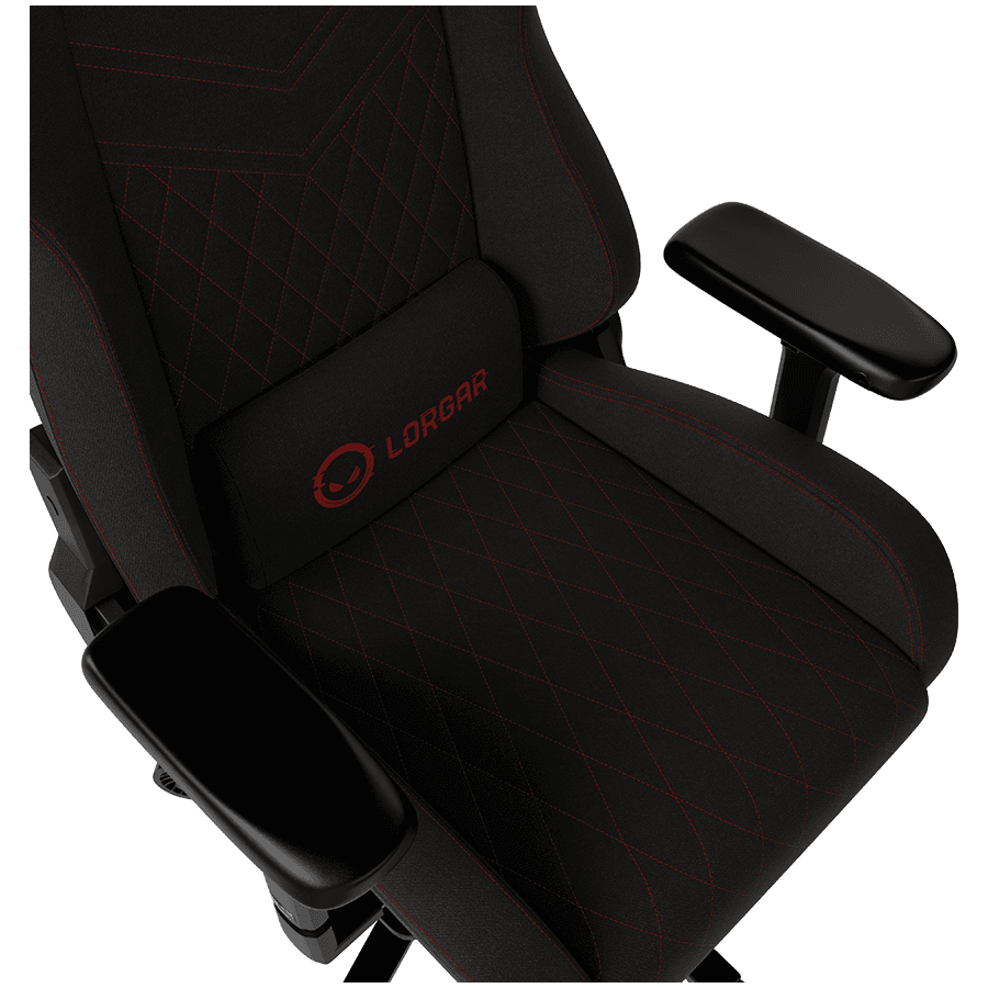 LORGAR Ace 422, Gaming chair, Anti-stain durable fabric, 1.8 mm metal frame, multiblock mechanism, 4D armrests, 5 Star aluminium base, Class-4 gas lift, 75mm PU casters, Black + red 6