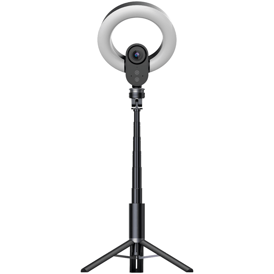 LORGAR Circulus 910, Streaming web camera, 5MP 2592X1944 max resolution, up to 60fps, 1/2.8", Sony STARVIS CMOS image sensor, full glass lens, 5.5'' built-in ring light (1700-14 000K), foldable tripod, auto focus, dual microphones with AI noise reduction, USB Type C, size: 470*133*115mm, 0.525kg, black+white 4