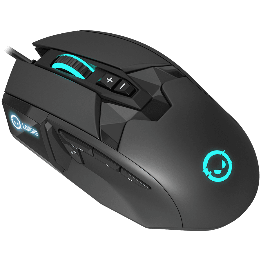 LORGAR Stricter 579, gaming mouse, 9 programmable buttons, Pixart PMW3336 sensor, DPI up to 12 000, 50 million clicks buttons lifespan, 2 switches, built-in display, 1.8m USB soft silicone cable, Matt UV coating with glossy parts and RGB lights with 4 LED flowing modes, size: 131*72*41mm, 0.127kg, black 2