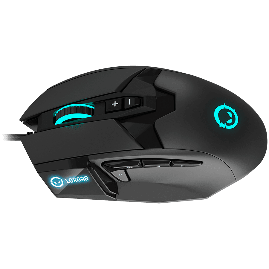LORGAR Stricter 579, gaming mouse, 9 programmable buttons, Pixart PMW3336 sensor, DPI up to 12 000, 50 million clicks buttons lifespan, 2 switches, built-in display, 1.8m USB soft silicone cable, Matt UV coating with glossy parts and RGB lights with 4 LED flowing modes, size: 131*72*41mm, 0.127kg, black 3