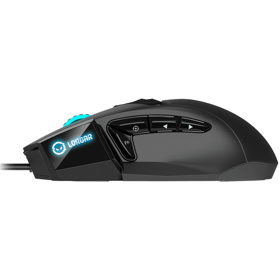LORGAR Stricter 579, gaming mouse, 9 programmable buttons, Pixart PMW3336 sensor, DPI up to 12 000, 50 million clicks buttons lifespan, 2 switches, built-in display, 1.8m USB soft silicone cable, Matt UV coating with glossy parts and RGB lights with 4 LED flowing modes, size: 131*72*41mm, 0.127kg, black 4