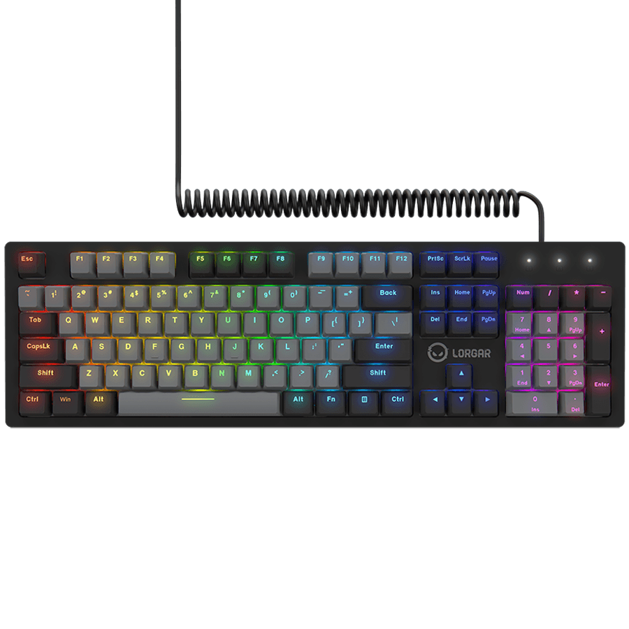 LORGAR Azar 514, Wired mechanical gaming keyboard, RGB backlight, 1680000 colour variations, 18 modes, keys number: 104, 50M clicks, linear dream switches, spring cable up to 3.4m, ABS plastic+metal, magnetic cover, 450*136*39mm, 1.17kg, black, EN layout