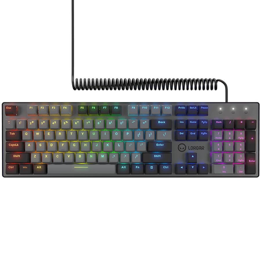 LORGAR Azar 514, Wired mechanical gaming keyboard, RGB backlight, 1680000 colour variations, 18 modes, keys number: 104, 50M clicks, linear dream switches, spring cable up to 3.4m, ABS plastic+metal, magnetic cover, 450*136*39mm, 1.17kg, black, EN layout 2