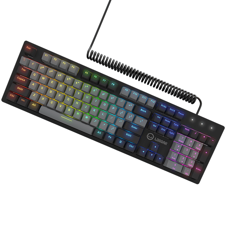 LORGAR Azar 514, Wired mechanical gaming keyboard, RGB backlight, 1680000 colour variations, 18 modes, keys number: 104, 50M clicks, linear dream switches, spring cable up to 3.4m, ABS plastic+metal, magnetic cover, 450*136*39mm, 1.17kg, black, EN layout 3