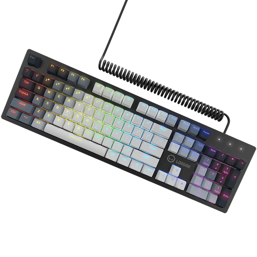 LORGAR Azar 514, Wired mechanical gaming keyboard, RGB backlight, 1680000 colour variations, 18 modes, keys number: 104, 50M clicks, linear dream switches, spring cable up to 3.4m, ABS plastic+metal, magnetic cover, 450*136*39mm, 1.17kg, white, EN layout 3