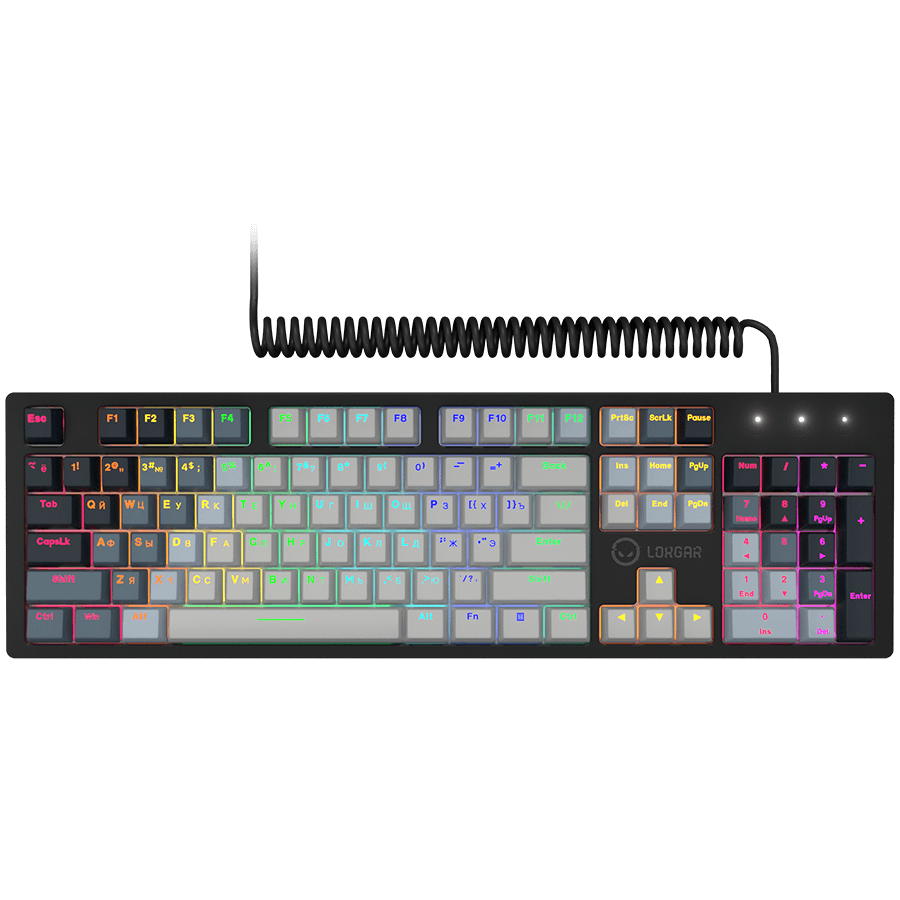 LORGAR Azar 514, Wired mechanical gaming keyboard, RGB backlight, 1680000 colour variations, 18 modes, keys number: 104, 50M clicks, linear dream switches, spring cable up to 3.4m, ABS plastic+metal, magnetic cover, 450*136*39mm, 1.17kg, white, EN+RU layout