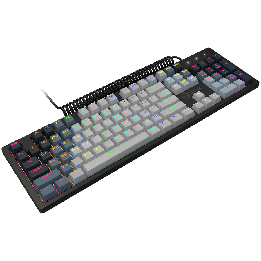LORGAR Azar 514, Wired mechanical gaming keyboard, RGB backlight, 1680000 colour variations, 18 modes, keys number: 104, 50M clicks, linear dream switches, spring cable up to 3.4m, ABS plastic+metal, magnetic cover, 450*136*39mm, 1.17kg, white, EN+RU layout 2