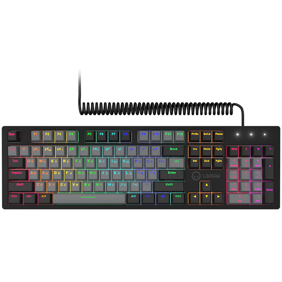 LORGAR Azar 514, Wired mechanical gaming keyboard, RGB backlight, 1680000 colour variations, 18 modes, keys number: 104, 50M clicks, linear dream switches, spring cable up to 3.4m, ABS plastic+metal, magnetic cover, 450*136*39mm, 1.17kg, black, EN+RU layout