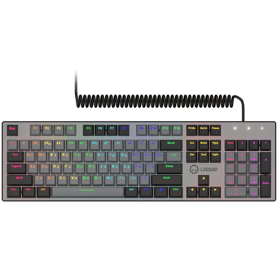 LORGAR Azar 514, Wired mechanical gaming keyboard, RGB backlight, 1680000 colour variations, 18 modes, keys number: 104, 50M clicks, linear dream switches, spring cable up to 3.4m, ABS plastic+metal, magnetic cover, 450*136*39mm, 1.17kg, black, EN+RU layout 2