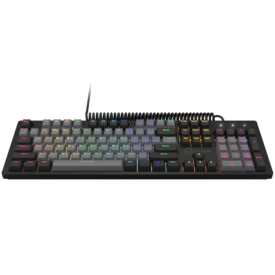 LORGAR Azar 514, Wired mechanical gaming keyboard, RGB backlight, 1680000 colour variations, 18 modes, keys number: 104, 50M clicks, linear dream switches, spring cable up to 3.4m, ABS plastic+metal, magnetic cover, 450*136*39mm, 1.17kg, black, EN+RU layout 5