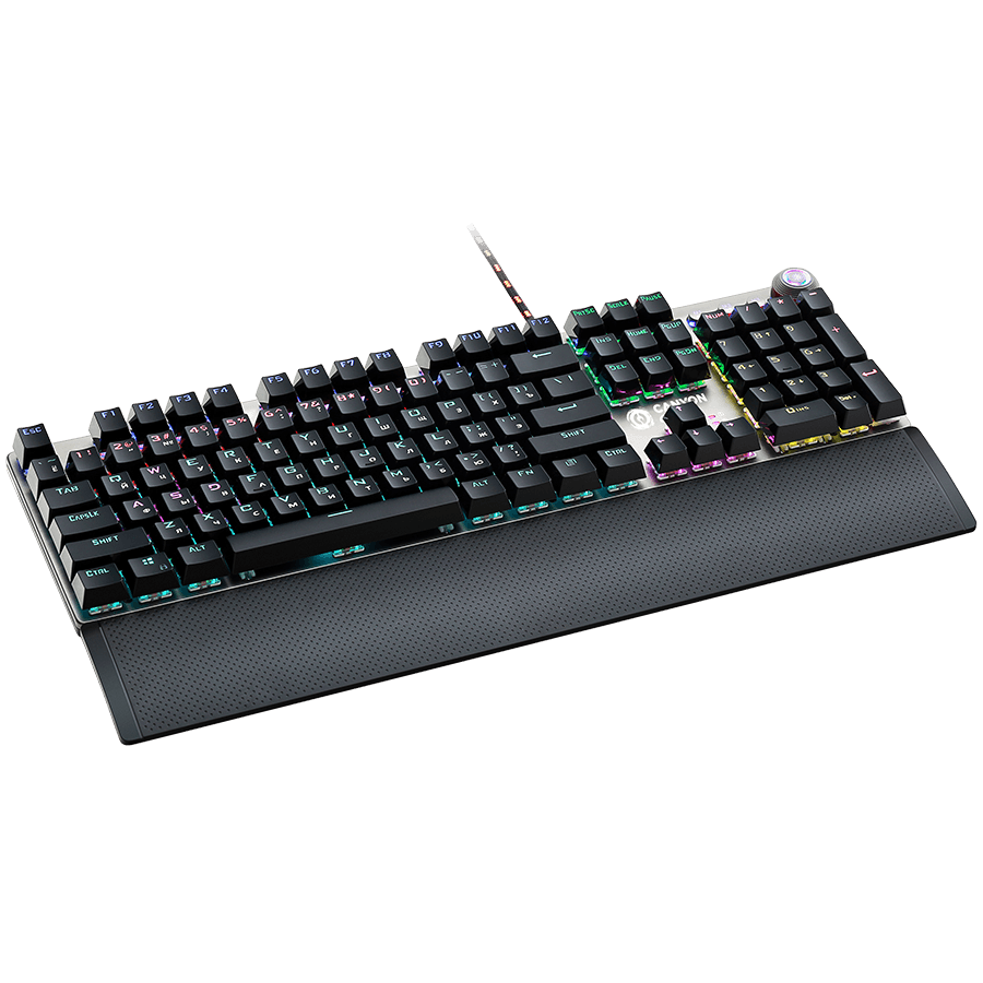 CANYON Nightfall GK-7, Wired Gaming Keyboard, Black 104 mechanical switches, 60 million times key life, 22 types of lights, Removable magnetic wrist rest, 4 Multifunctional control knobs, Trigger actuation 1.5mm, 1.6m Braided cable, RU layout, dark grey, size:435*125*37.47mm, 840g 2