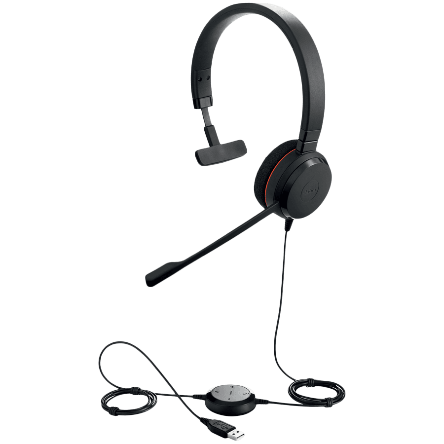 JABRA EVOLVE 20 MS Mono USB Headband, Noise cancelling, USB connector, with mute-button and volume control on the cord, with foam ear cushion, Microsoft optimized 3
