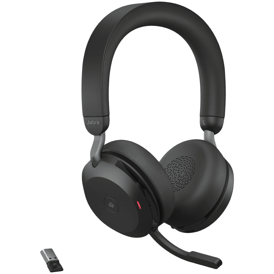 JABRA EVOLVE2 75, Link390a MS Stereo Black, EVOLVE2 75 headset Black MS, Link 380 BT adapter USB-A MS, 1.2m USB-C to USB-A cable, carry pouch, warranty and warning (safety leaflets)