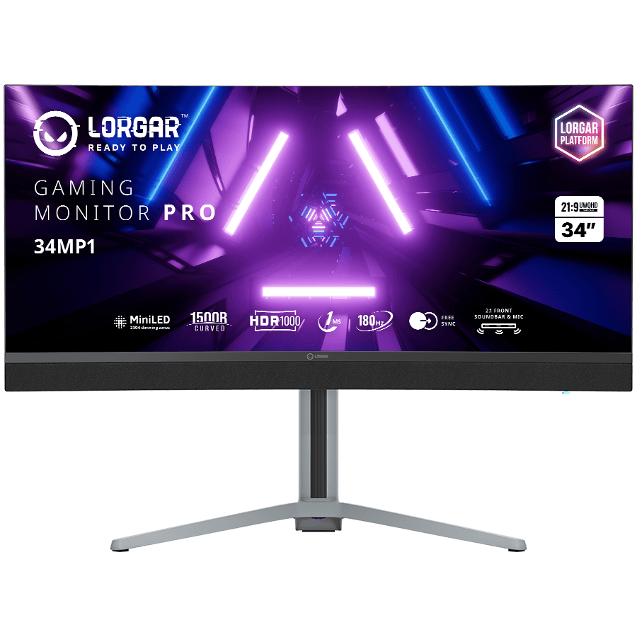 LORGAR 34MP1, UWQHD MiniLED Gaming Monitor Pro, 34'' (3440*1440) VA curved monitor, black/milky grey