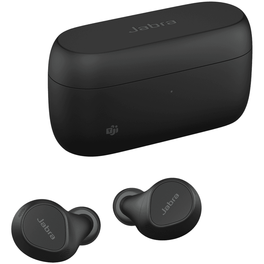 JABRA EVOLVE2 Buds MS, Cradle USB-C MS, Link 380 BT adapter USB-C MS, 30 cm USB-C to USB-A cable, Ear gels, USB-A to USB-C adapter, wireless charging pad, warranty