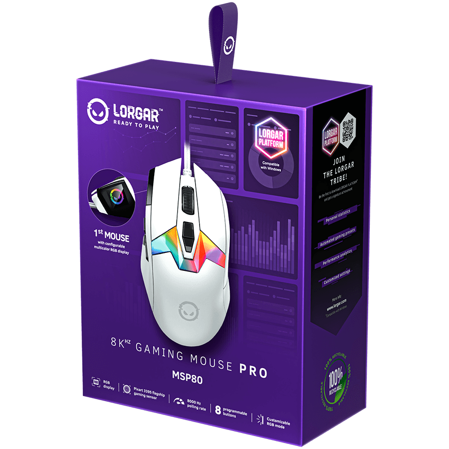 LORGAR MSP80, 8000 Hz Gaming Mouse Pro, White 8