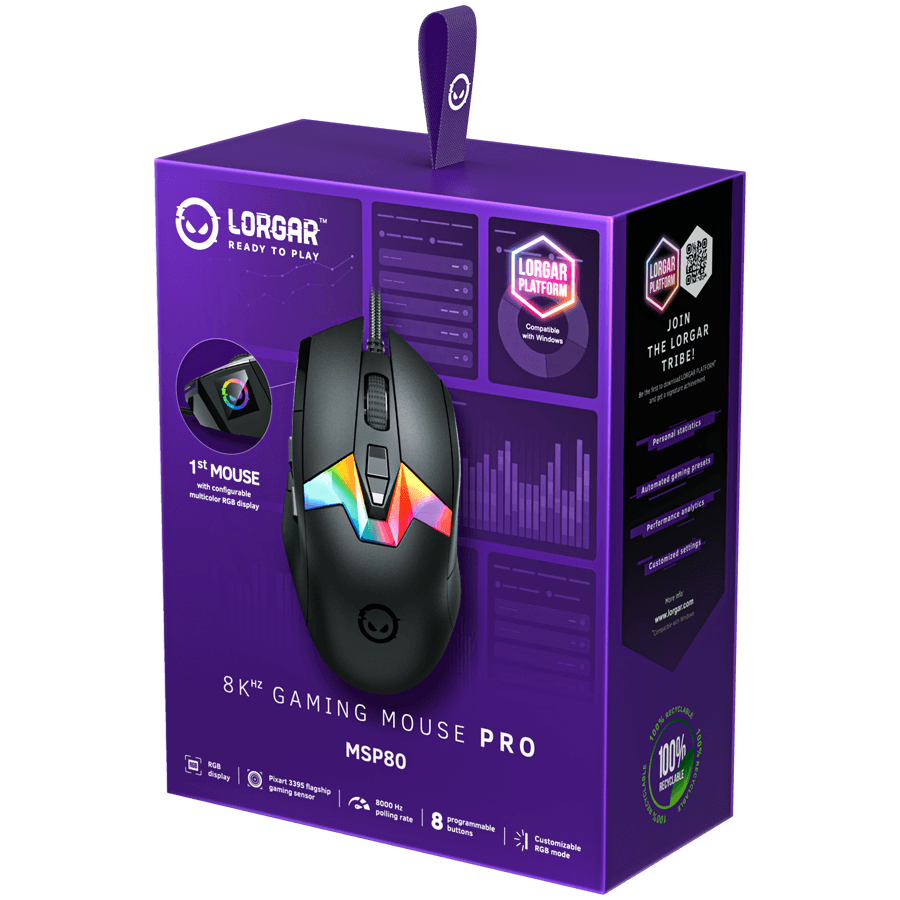 LORGAR MSP80, 8000 Hz Gaming Mouse Pro, Black 8