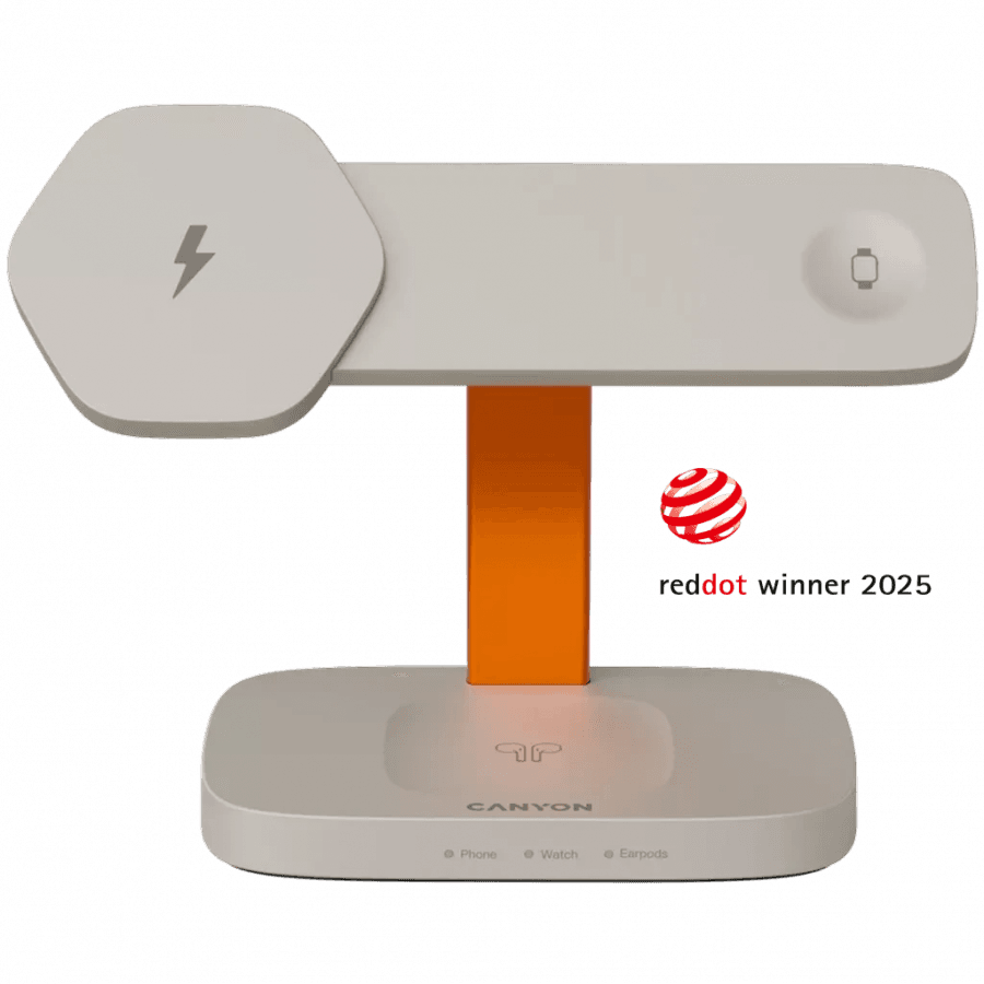 CANYON Wireless Charging Station Hexagon 310 3in1 LightGrey/Orange