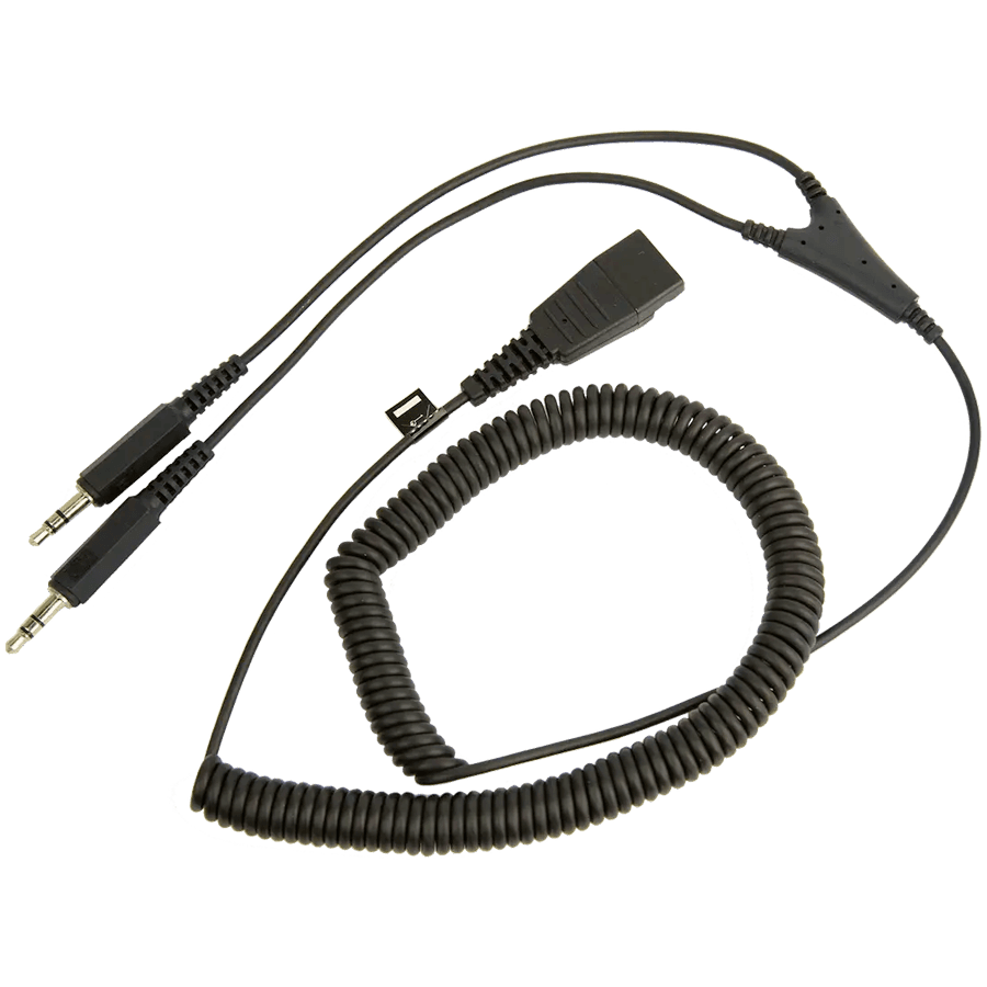 JABRA QD Cord to 2x 3, 5mm pin plug, coiled, 0, 5 - 2 meters; for GN2100, GN2000, GN2200