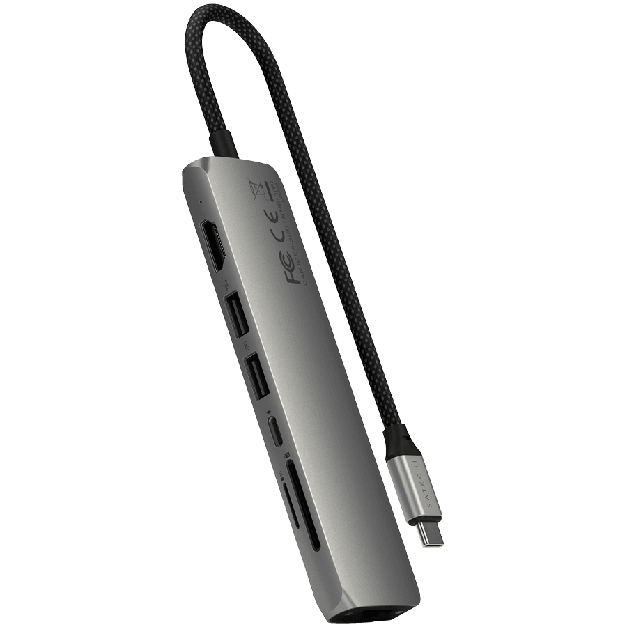 SATECHI 7-in-1 USB-C Slim Multiport Adapter with Ethernet (Space Grey)