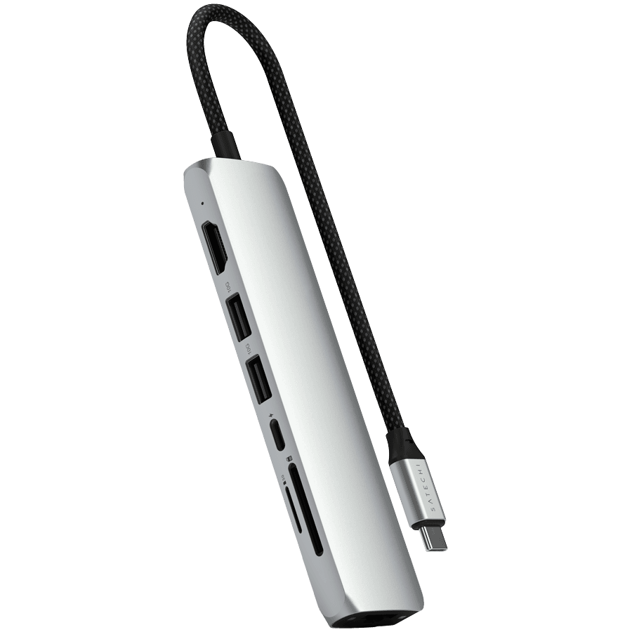 SATECHI 7-in-1 USB-C Slim Multiport Adapter with Ethernet (Silver)