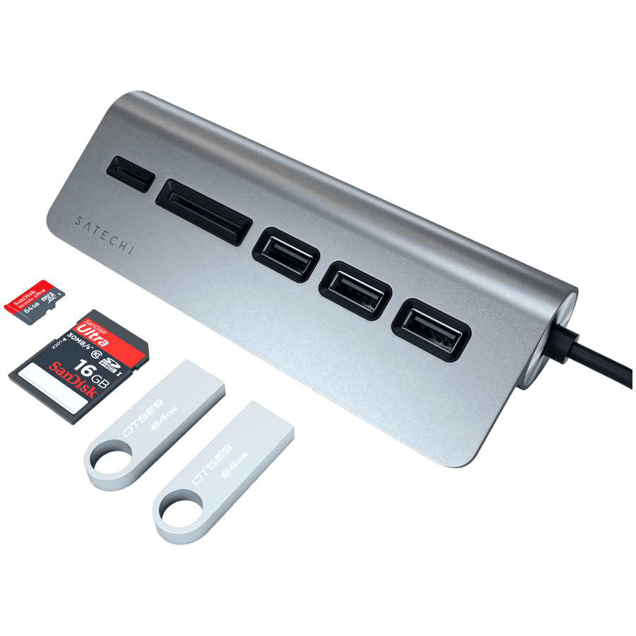 SATECHI Type-C Aluminum USB 3.0 Hub & Card Reader Space Gray 4