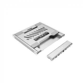 Canyon Laptop stands with hub, TYPE C F to HDMI2.0+2USB3.0+USBC3.0+RJ45+PD, TYEP C TO C cable 1m white with Emarker: HUSB332A, Material: Aluminum case+ABS+PS, Size: 245x240x27.2+/-0.3mm, Weight:1304g