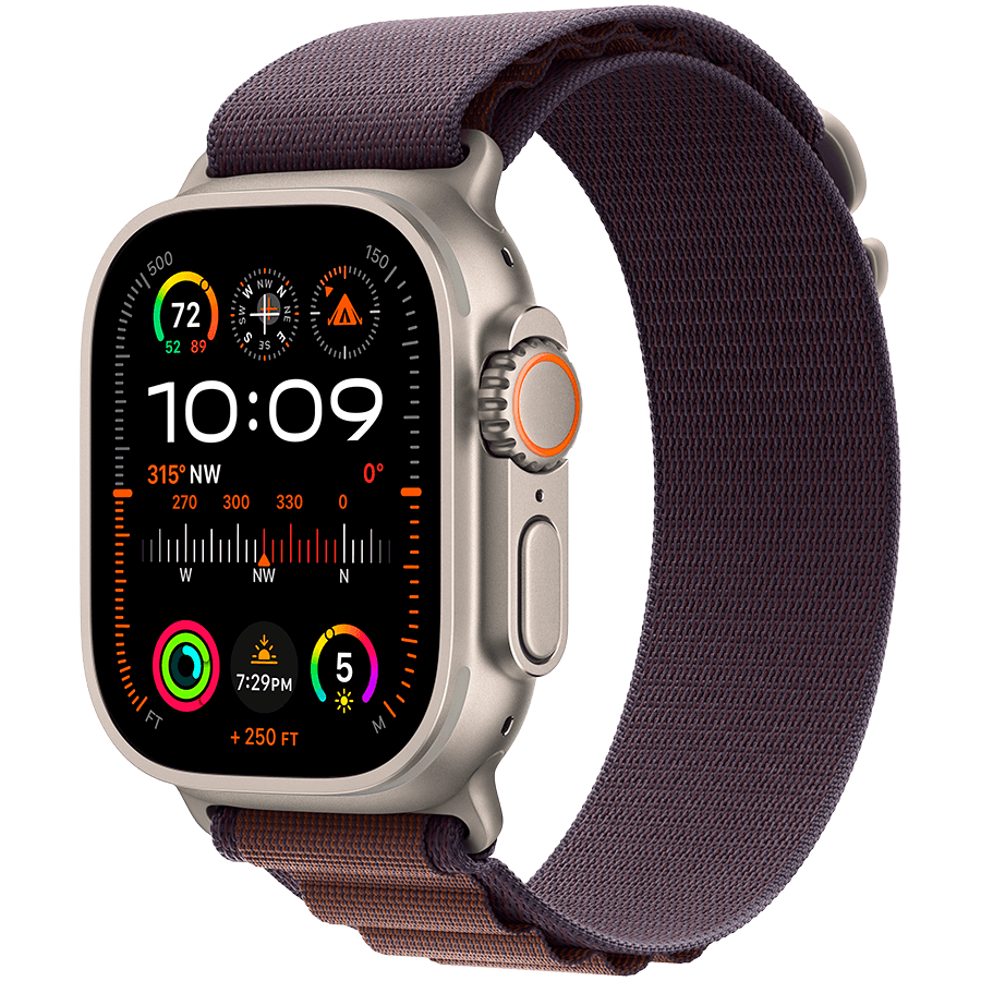 Apple Watch Ultra 2 GPS + Cellular, 49mm Titanium Case with Indigo Alpine Loop - Large