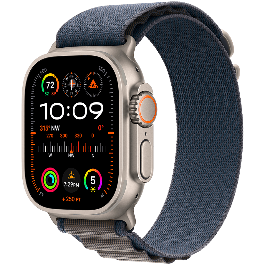 Apple Watch Ultra 2 GPS + Cellular, 49mm Titanium Case with Blue Alpine Loop - Large