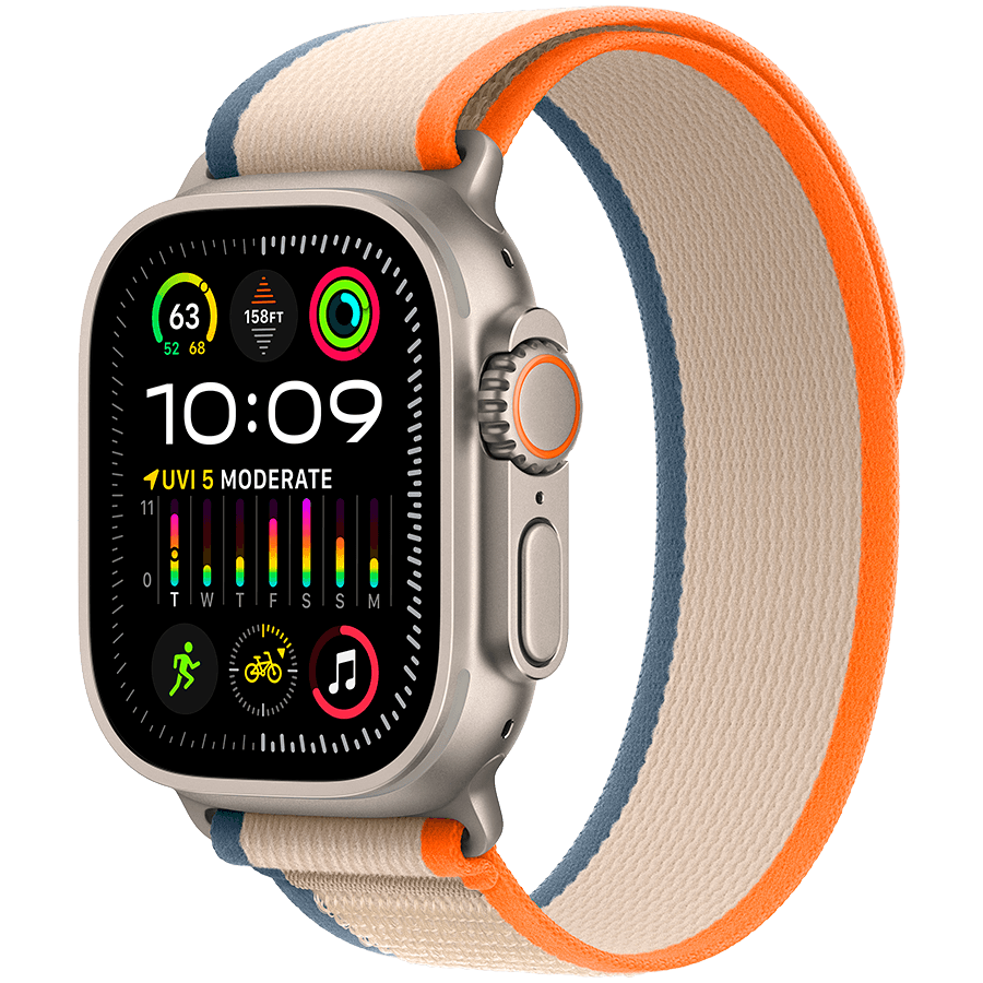 Apple Watch Ultra 2 GPS + Cellular, 49mm Titanium Case with Orange/Beige Trail Loop - S/M