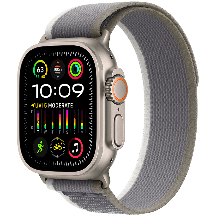 Apple Watch Ultra 2 GPS + Cellular, 49mm Titanium Case with Green/Grey Trail Loop - M/L