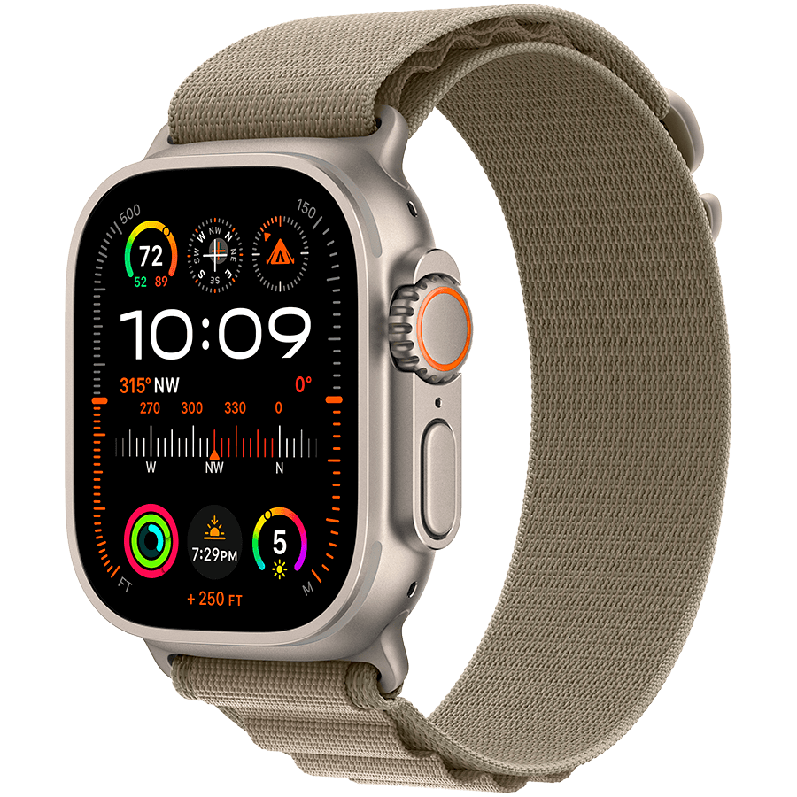 Apple Watch Ultra 2 GPS + Cellular, 49mm Titanium Case with Olive Alpine Loop - Medium