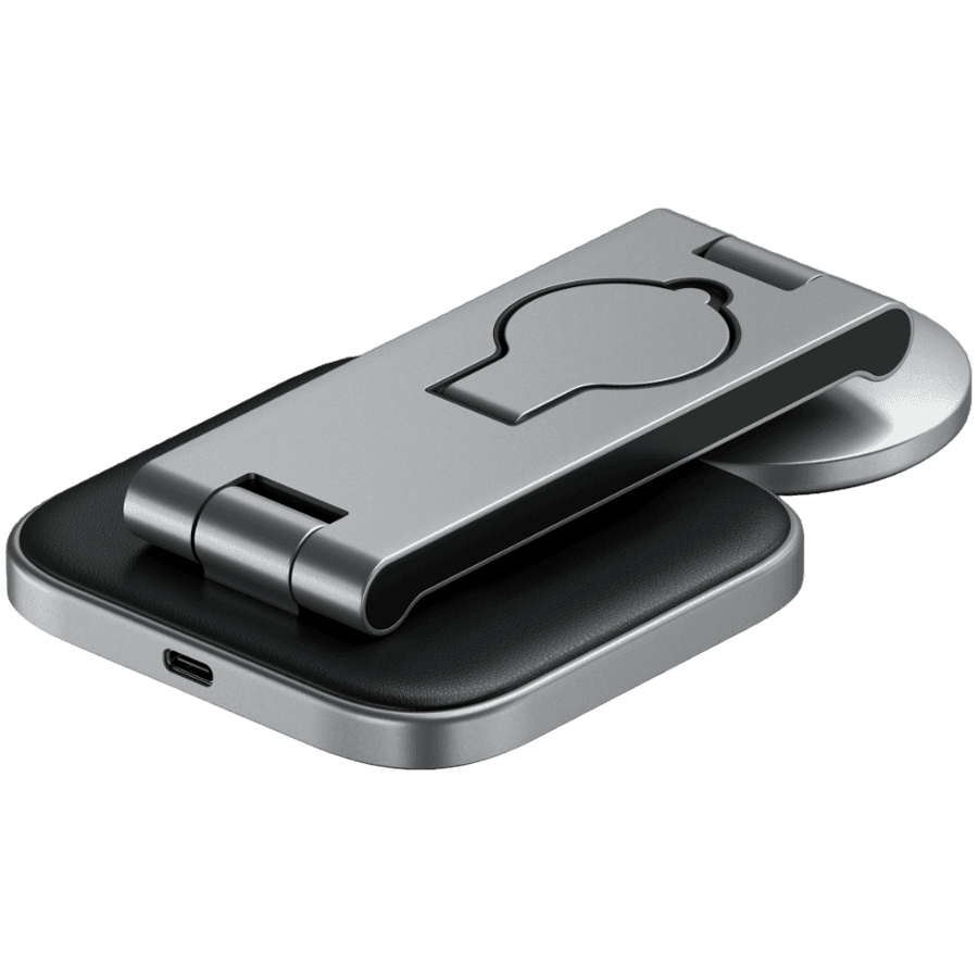 SATECHI 3-in-1 Foldable Qi2 Wireless Charging Stand (Space Gray) with Type A, C, G plugs 3