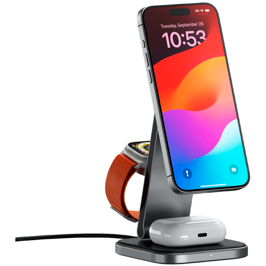 SATECHI 3-in-1 Foldable Qi2 Wireless Charging Stand (Space Gray) with Type A, C, G plugs 4