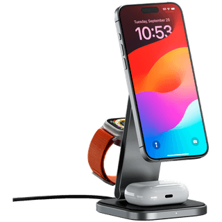 SATECHI 3-in-1 Foldable Qi2 Wireless Charging Stand (Space Gray) with Type A, C, G plugs
