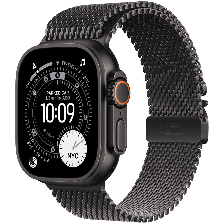 Apple Watch Ultra 3 GPS + Cellular 49mm Black Titanium Case with Black Titanium Milanese Loop - Large