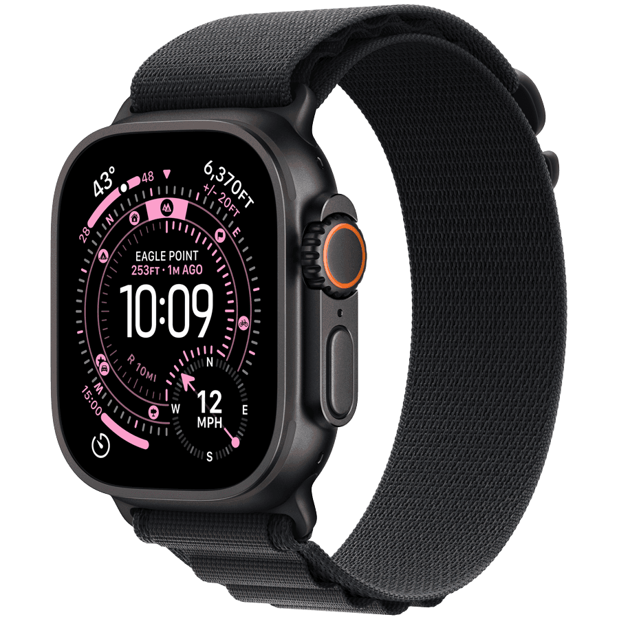 Apple Watch Ultra 3 GPS + Cellular 49mm Black Titanium Case with Black Alpine Loop - Medium