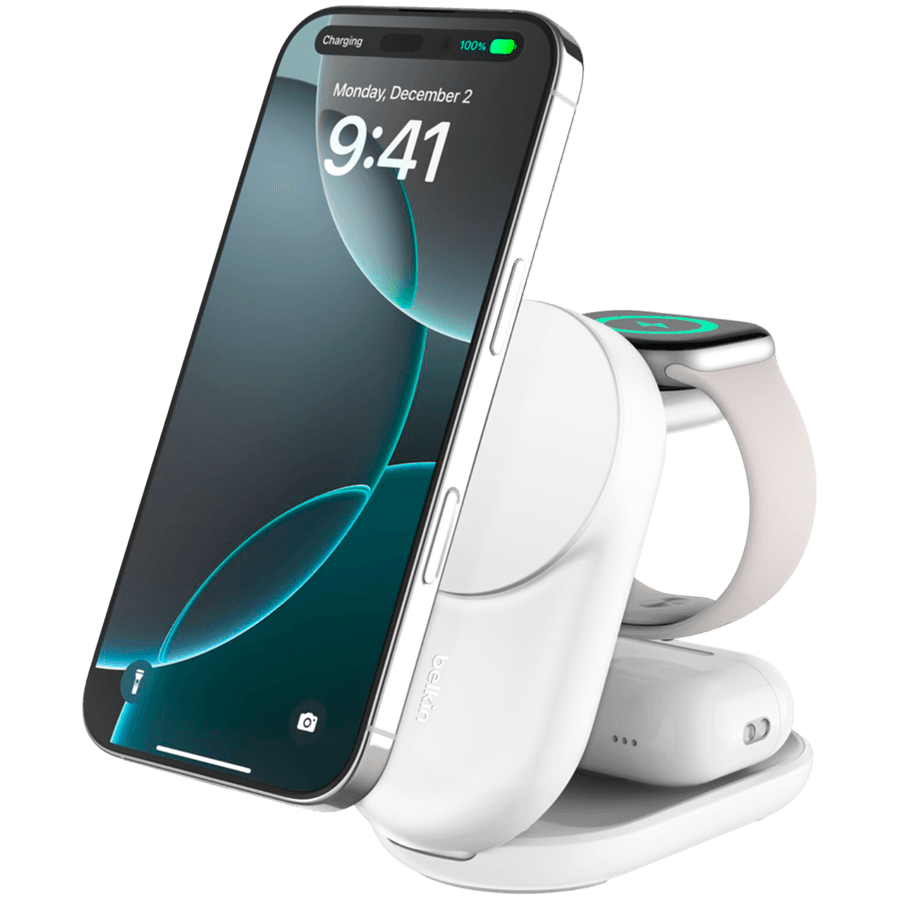 BELKIN 25w Qi2 3-IN-1 Foldable Charger, White