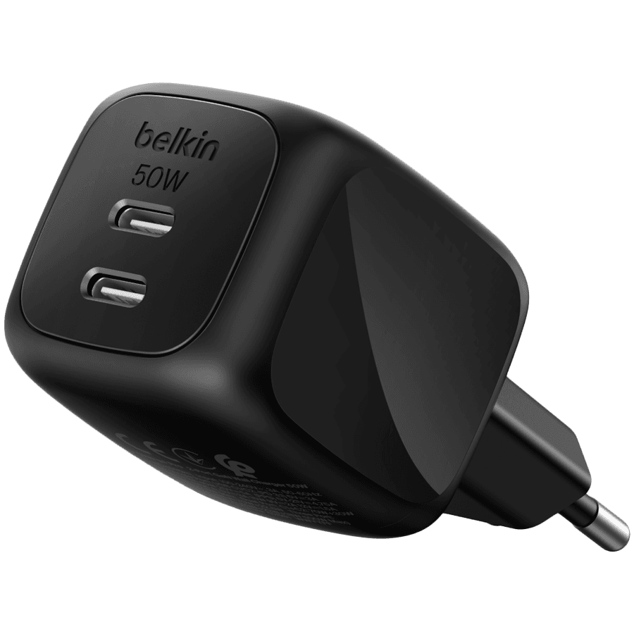 BELKIN 50w Dual USB-C PD wall Charger with PPS, Black